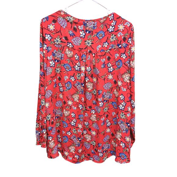 Chelsea & Theodore Crossover Woven Top Long Sleeve Red Floral V Neck Size M NWT - Picture 4 of 6